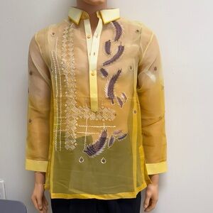 Yellow Embroidered Men's Shirt